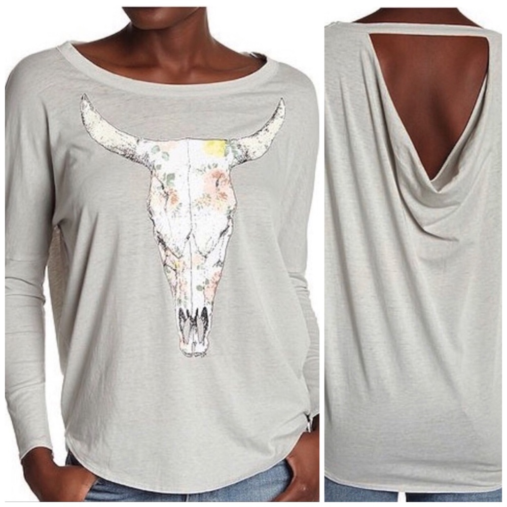 🆕 NWT CHASER Graphic Draped-Back Long Sleeve Top